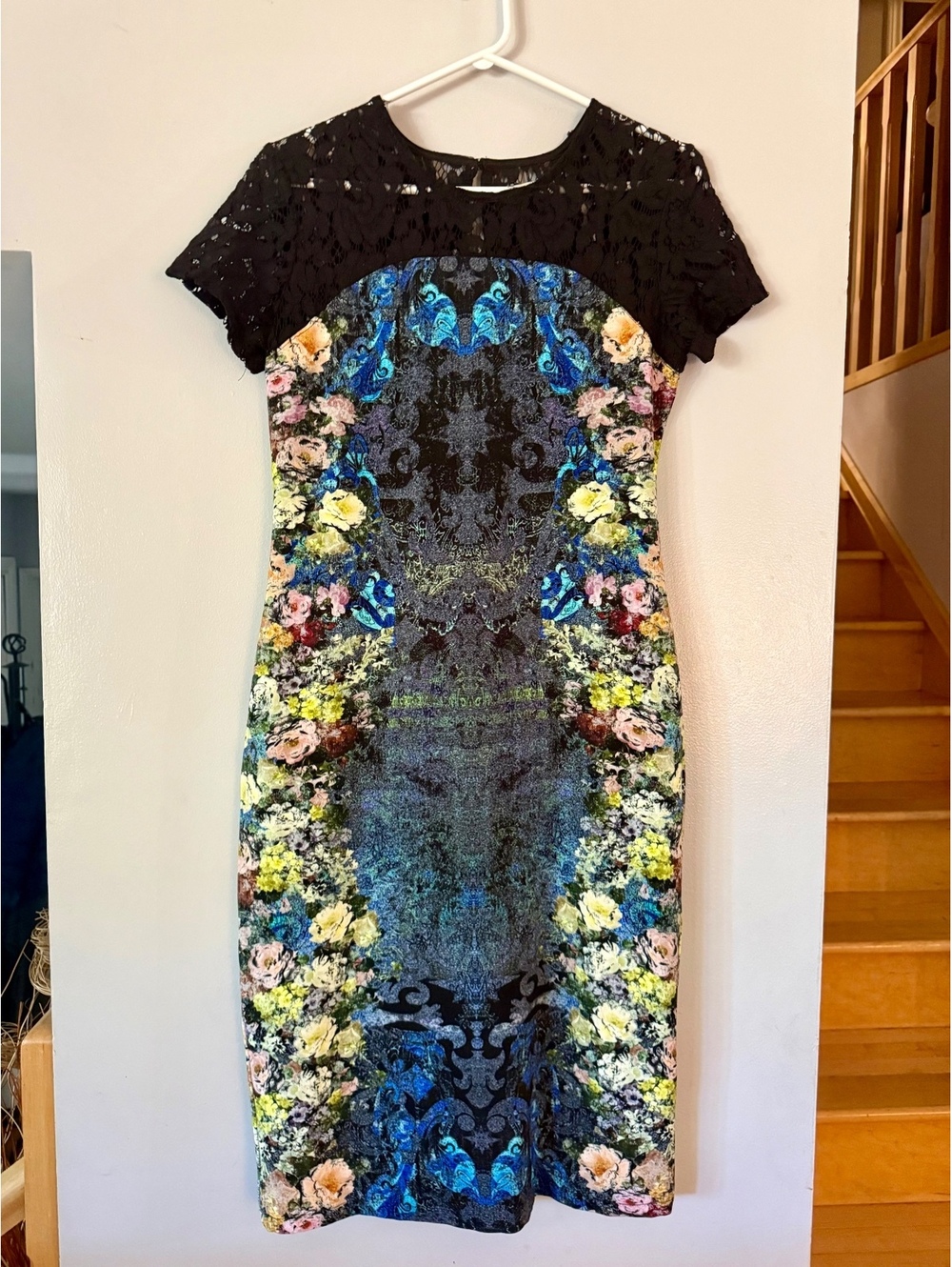 Amelia New York Abstract Floral Lace Overlay Bodycon Sheath Dress M